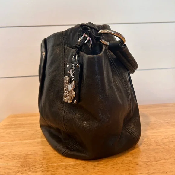Authentic Prada black with silver accents leather Hobo bag with side pockets - Picture 14 of 16